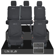 Load image into Gallery viewer, VW Transporter T6.1, T6, T5.1 Front 1+1 &amp; Rear 2+1 Tailored Waterproof Seat Covers Black MY-10-24 - Sport-Series Embroidery
