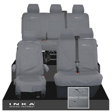 Load image into Gallery viewer, VW Transporter T6.1, T6, T5.1 Front 1+2 &amp; Rear Triple Tailored Waterproof Seat Covers Grey MY 10-24 - Sport-Series Embroidery

