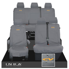 Load image into Gallery viewer, VW Transporter T6.1, T6, T5.1 Front 1+2 &amp; Rear Triple Tailored Waterproof Seat Covers Grey MY 10-24 - CV Professional Embroidery
