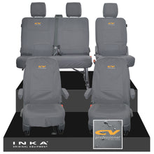 Load image into Gallery viewer, VW Transporter T6.1, T6, T5.1 Front 1+1 &amp; Rear 2+1 Tailored Waterproof Seat Covers Grey MY 10-24 - CV-Series Embroidery

