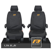 Load image into Gallery viewer, VW Transporter T6.1,T6,T5.1 INKA Front 1+1 Tailored Waterproof Seat Covers Black - R-Series Embroidery
