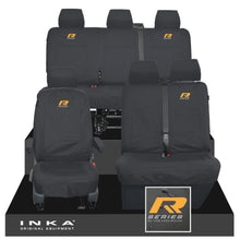 Load image into Gallery viewer, VW Transporter T6.1, T6, T5.1 Front 1+2 &amp; Rear Triple Tailored Waterproof Seat Covers Black MY 10-24 - R-Series Embroidery
