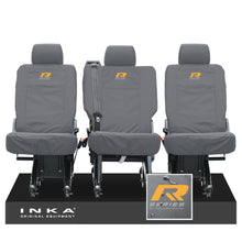 Load image into Gallery viewer, VW Transporter Shuttle T6.1, T6 Rear 1+1+1 Tailored Waterproof Seat Covers Grey MY-15-23 - R-Series Embroidery
