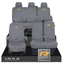 Load image into Gallery viewer, VW Transporter T6.1, T6, T5.1 Front 1+2 &amp; Rear Triple Tailored Waterproof Seat Covers Grey MY 10-24 - R-Series Embroidery
