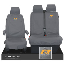 Load image into Gallery viewer, VW Transporter Shuttle T6.1, T6 Front 1+2 Tailored Waterproof Seat Covers Grey MY-15-23 - R-Series Embroidery
