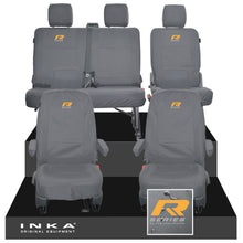 Load image into Gallery viewer, VW Transporter T6.1, T6, T5.1 Front 1+1 &amp; Rear 2+1 Tailored Waterproof Seat Covers Grey MY 10-24 - R-Series Embroidery
