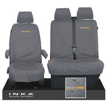 Load image into Gallery viewer, VW Transporter T6.1,T6,T5.1 INKA Front Set 1+2 Tailored Waterproof Seat Covers Grey - Sport-Series Embroidery
