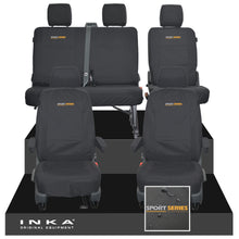 Load image into Gallery viewer, VW Transporter T6.1, T6, T5.1 Front 1+1 &amp; Rear 2+1 Tailored Waterproof Seat Covers Black MY-10-24 - Sport-Series Embroidery
