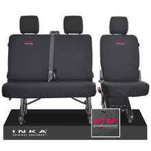 Load image into Gallery viewer, VW Transporter T6.1, T6 INKA Rear Set 2+1 Tailored Waterproof Seat Covers Black - CV Professional Embroidery
