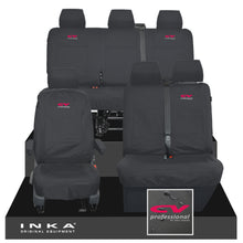 Load image into Gallery viewer, VW Transporter T6.1, T6, T5.1 Front 1+2 &amp; Rear Triple Tailored Waterproof Seat Covers Black MY 10-24 - CV Professional Embroidery
