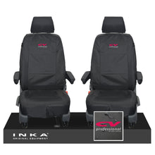 Load image into Gallery viewer, VW Transporter Shuttle T6.1, T6 Front 1+1 Tailored Waterproof Seat Covers Black MY-15-23 - Plain (inferred) Embroidery
