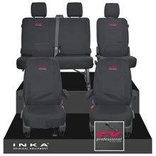 Load image into Gallery viewer, VW Transporter T6.1, T6, T5.1 Front 1+1 &amp; Rear 2+1 Tailored Waterproof Seat Covers Black MY-10-24 - CV-Series Embroidery
