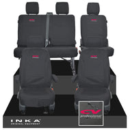 VW Transporter T6.1, T6, T5.1 Front 1+1 & Rear 2+1 Tailored Waterproof Seat Covers Black MY-10-24 - CV-Series Embroidery