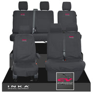 VW Transporter T6.1, T6, T5.1 Front 1+2 & Rear 2+1 Tailored Waterproof Seat Covers Black MY-10-24 - CV-Series Embroidery