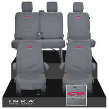 Load image into Gallery viewer, VW Transporter T6.1, T6, T5.1 Front 1+1 &amp; Rear 2+1 Tailored Waterproof Seat Covers Grey MY 10-24 - CV-Series Embroidery
