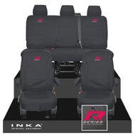 VW Transporter T6.1, T6, T5.1 INKA Front & Rear Tailored Waterproof Seat Covers Black MY 10-24 - R-Series Embroidery
