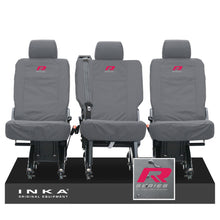 Load image into Gallery viewer, VW Transporter Shuttle T6.1, T6 Rear 1+1+1 Tailored Waterproof Seat Covers Grey MY-15-23 - R-Series Embroidery
