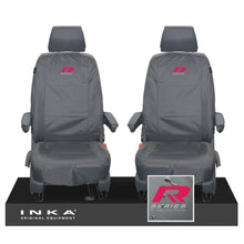 Load image into Gallery viewer, VW Transporter Shuttle T6.1, T6 Front 1+1 Tailored Waterproof Seat Covers Grey MY-15-23 - R-Series Embroidery
