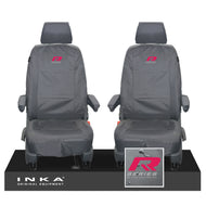 VW Transporter T6.1,T6,T5.1 INKA Front 1+1 Tailored Waterproof Seat Covers Grey - R-Series Embroidery