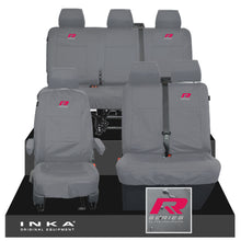 Load image into Gallery viewer, VW Transporter T6.1, T6, T5.1 Front 1+2 &amp; Rear Triple Tailored Waterproof Seat Covers Grey MY 10-24 - R-Series Embroidery
