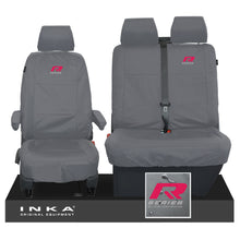 Load image into Gallery viewer, VW Transporter Shuttle T6.1, T6 Front 1+2 Tailored Waterproof Seat Covers Grey MY-15-23 - R-Series Embroidery
