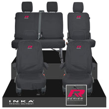 Load image into Gallery viewer, VW Transporter T6.1, T6, T5.1 Front 1+1 &amp; Rear 2+1 Tailored Waterproof Seat Covers Black MY-10-24 - R-Series Embroidery
