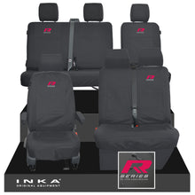 Load image into Gallery viewer, VW Transporter T6.1, T6, T5.1 Front 1+2 &amp; Rear 2+1 Tailored Waterproof Seat Covers Black MY-10-24 - R-Series Embroidery

