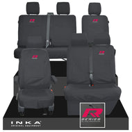 VW Transporter T6.1, T6, T5.1 Front 1+2 & Rear 2+1 Tailored Waterproof Seat Covers Black MY-10-24 - R-Series Embroidery