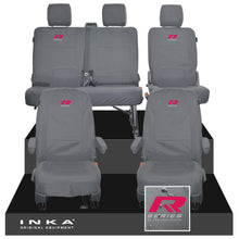 Load image into Gallery viewer, VW Transporter T6.1, T6, T5.1 Front 1+1 &amp; Rear 2+1 Tailored Waterproof Seat Covers Grey MY 10-24 - R-Series Embroidery
