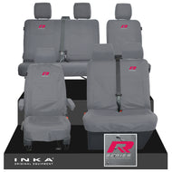 VW Transporter T6.1, T6, T5.1 Front 1+2 & Rear 2+1 Tailored Waterproof Seat Covers Grey MY-10-24 - R-Series Embroidery