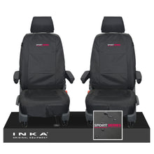 Load image into Gallery viewer, VW Transporter T6.1,T6,T5.1 INKA Front 1+1 Tailored Waterproof Seat Covers Black - Sport-Series Embroidery
