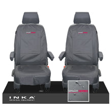 Load image into Gallery viewer, VW Transporter Shuttle T6.1, T6 Front 1+1 Tailored Waterproof Seat Covers Grey MY-15-23 - Sport-Series Embroidery
