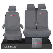 Load image into Gallery viewer, VW Transporter Shuttle T6.1, T6 Front 1+2 Tailored Waterproof Seat Covers Grey MY-15-23 - Sport-Series Embroidery
