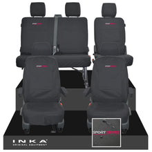 Load image into Gallery viewer, VW Transporter T6.1, T6, T5.1 Front 1+1 &amp; Rear 2+1 Tailored Waterproof Seat Covers Black MY-10-24 - Sport-Series Embroidery
