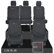 VW Transporter T6.1, T6, T5.1 Front 1+1 & Rear 2+1 Tailored Waterproof Seat Covers Black MY-10-24 - Sport-Series Embroidery