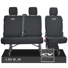 Load image into Gallery viewer, VW Transporter T6.1, T6 INKA Rear Set 2+1 Tailored Waterproof Seat Covers Black - CV Professional Embroidery
