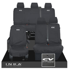 Load image into Gallery viewer, VW Transporter T6.1, T6, T5.1 Front 1+2 &amp; Rear Triple Tailored Waterproof Seat Covers Black MY 10-24 - CV Professional Embroidery
