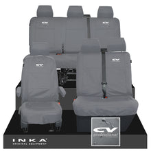 Load image into Gallery viewer, VW Transporter T6.1, T6, T5.1 Front 1+2 &amp; Rear Triple Tailored Waterproof Seat Covers Grey MY 10-24 - CV Professional Embroidery

