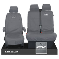 VW Transporter T6.1,T6,T5.1 INKA Front Set 1+2 Tailored Waterproof Seat Covers Grey - CV Professional Embroidery