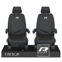 Load image into Gallery viewer, VW Transporter T6.1,T6,T5.1 INKA Front 1+1 Tailored Waterproof Seat Covers Black - R-Series Embroidery
