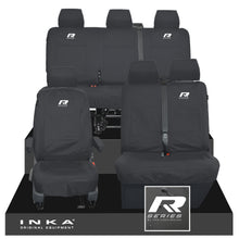 Load image into Gallery viewer, VW Transporter T6.1, T6, T5.1 Front 1+2 &amp; Rear Triple Tailored Waterproof Seat Covers Black MY 10-24 - R-Series Embroidery
