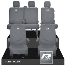 Load image into Gallery viewer, VW Transporter T6.1, T6, T5.1 Front 1+1 &amp; Rear 2+1 Tailored Waterproof Seat Covers Grey MY 10-24 - R-Series Embroidery
