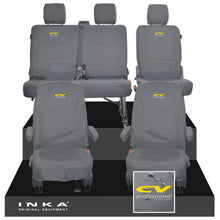 Load image into Gallery viewer, VW Transporter T6.1, T6, T5.1 Front 1+1 &amp; Rear 2+1 Tailored Waterproof Seat Covers Grey MY 10-24 - CV-Series Embroidery

