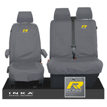 Load image into Gallery viewer, VW Transporter T6.1,T6,T5.1 INKA Front Set 1+2 Tailored Waterproof Seat Covers Grey - R-Series Embroidery
