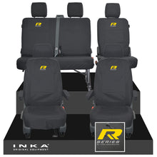 Load image into Gallery viewer, VW Transporter T6.1, T6, T5.1 Front 1+1 &amp; Rear 2+1 Tailored Waterproof Seat Covers Black MY-10-24 - R-Series Embroidery
