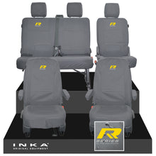 Load image into Gallery viewer, VW Transporter T6.1, T6, T5.1 Front 1+1 &amp; Rear 2+1 Tailored Waterproof Seat Covers Grey MY 10-24 - R-Series Embroidery
