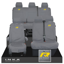 Load image into Gallery viewer, VW Transporter T6.1, T6, T5.1 Front 1+2 &amp; Rear Triple Tailored Waterproof Seat Covers Grey MY 10-24 - R-Series Embroidery
