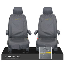 Load image into Gallery viewer, VW Transporter T6.1,T6,T5.1 INKA Front 1+1 Tailored Waterproof Seat Covers Grey - Sport-Series Embroidery
