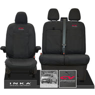New VW Transporter T7 Panel Van INKA Front Set Tailored Waterproof Seat Covers Black MY25 Onwards - CV Professional Embroidery