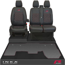 Load image into Gallery viewer, Ford Transit MK8/MK9 Front 1+2 Bentley Diamond Quilt Leatherette Tailored Seat Covers &amp; Tailored Rubber Mat Black MY14 Onwards (Choice of 7 Colours)
